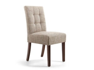 Pair of Shankar Moseley Dining Chairs Stitched Waffle Tweed Oatmeal in Walnut Legs