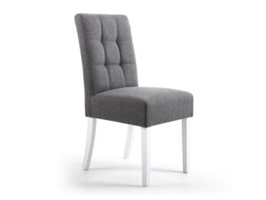 Pair of Shankar Moseley Dining Chairs Stitched Waffle Linen Effect Steel Grey in White Legs