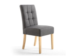 Pair of Shankar Moseley Dining Chairs Stitched Waffle Linen Effect Steel Grey in Natural Legs