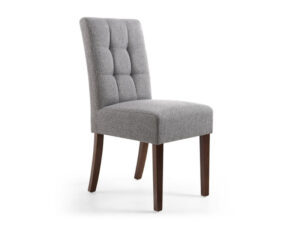 Pair of Shankar Moseley Dining Chairs Stitched Waffle Linen Effect Steel Grey in Walnut Legs