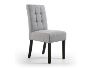 Pair of Shankar Moseley Dining Chairs Stitched Waffle Linen Effect Silver Grey in Black Legs