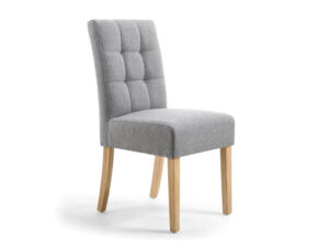 Pair of Shankar Moseley Dining Chairs Stitched Waffle Linen Effect Silver Grey in Natural Legs