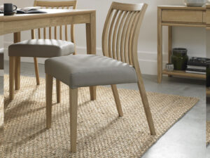 Bentley Designs Bergen Oak Low Slat Back Chair - Grey Bonded Leather (Pair)