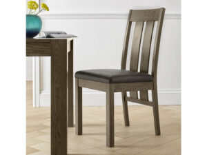 Bentley Designs Turin Dark Oak Slatted Chair - Distressed Bonded Leather (Pair)