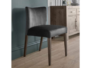 Bentley Designs Turin Dark Oak Low Back Uph Chair - Gun Metal Velvet Fabric (Pair)