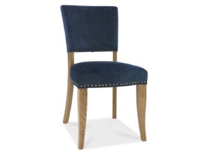 Bentley Designs Indus Rustic Oak Upholstered Chair (Pair) in Dark Blue Velvet Fabric