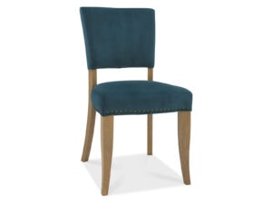 Bentley Designs Indus Rustic Oak Upholstered Chair (Pair) in Sea Green Velvet Fabric