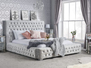 4ft6 Double Birlea Grande Bedstead in Steel Crushed Velvet