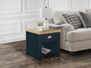 Birlea Highgate 1 Drawer Lamp Table in Navy Blue And Oak