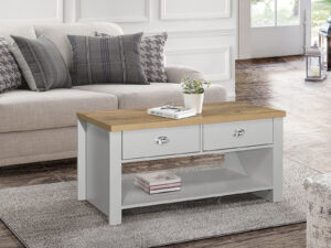 Birlea Highgate 2 Drawer Coffee Table in Grey And Oak