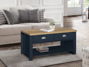 Birlea Highgate 2 Drawer Coffee Table in Navy Blue And Oak