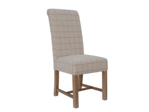 The Furniture Mill Chair Collection Scroll Back Dining Chair CH27 in Check Natural Wool