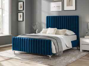 4ft6 Double Furniture Mill Ascot Fabric Bed in Royal Blue Velvet