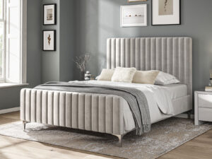 5ft King Size Furniture Mill Ascot Fabric Bed in Silvery Grey Velvet