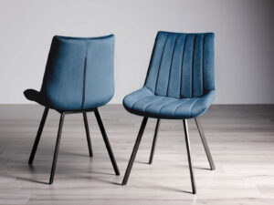Bentley Designs Fontana - Blue Velvet Fabric Chairs with Black Legs (Pair)