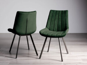 Bentley Designs Fontana - Green Velvet Fabric Chairs with Black Legs (Pair)