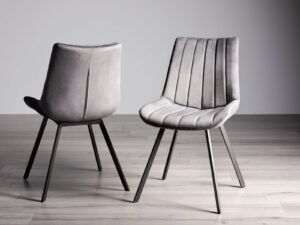 Bentley Designs Fontana - Grey Velvet Fabric Chairs with Black Legs (Pair)
