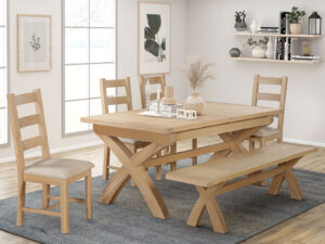 Furniture Mill Hampton Oak 180/240 Cross leg Extending Dining Table