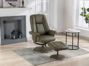 GFA Denver Swivel Recliner & Footstoolin Olive Green Leather
