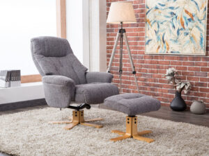 GFA Dubai Swivel Chair & Footstool in Lisbon Grey Fabric