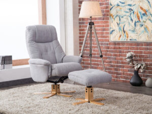 GFA Dubai Swivel Chair & Footstool in Lisbon Silver Fabric