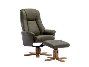 GFA Hawaii Swivel Recliner & Footstool in Olive Green Faux Leather