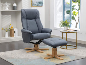 GFA Hawaii Swivel Recliner & Footstool in Petrol Blue Faux Leather