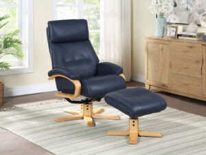 GFA Vienna Swivel Recliner & Footstool in Navy Leather