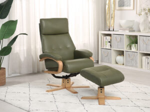 GFA Vienna Swivel Recliner & Footstool in Olive Green Leather