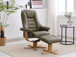 GFA Sardinia Swivel Recliner & Footstool in Olive Green Leather