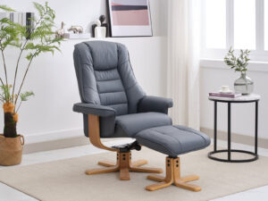 GFA Sardinia Swivel Recliner & Footstool in Petrol Blue LeatheR