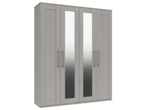 Furniture Mill Andante Range 11 in Light-Grey Tall 4 Door Robe With 2 Mirrors