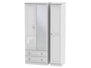 Welcome Furniture Pembroke Gloss Tall Triple 2 Drawer Mirror Wardrobe
