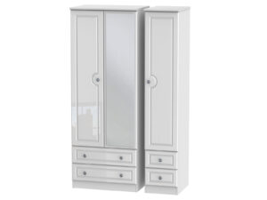 Welcome Furniture Pembroke Gloss Tall Triple 2 Drawer Mirror & Drawer Wardrobe