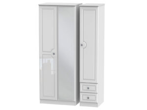Welcome Furniture Pembroke Gloss Tall Triple Mirror & Drawer Wardrobe