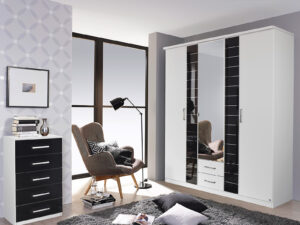 Rauch Terano Wardrobe - 5 Door, 1 Mirror Door, 2 Glass Doors, 2 Drawers (with cornice) - ART0T5R