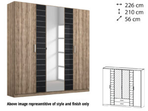 Rauch Terano Wardrobe - 6 Door, 2 Mirror Doors, 2 Glass Doors (with cornice) - ART0T5T
