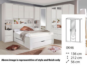 Rauch Rivera Hinged 2 Door Wardrobe (1 x Mirror door) 2 Drawers + Cornice 136cm x 212cm - 0K46