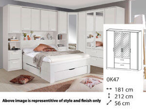 Rauch Rivera Hinged 4 Door Wardrobe (2 x Mirror doors) 2 Drawers + Cornice 181cm x 212cm - 0K47
