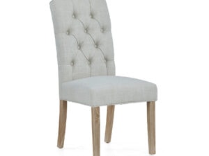 G8494 SALCOMBE BEIGE BUTTON BACK UPHOLSTERED CHAIR KD WHITE WASH LEG