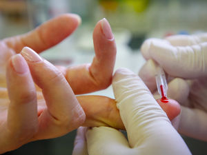 Finger blood test in a hospital