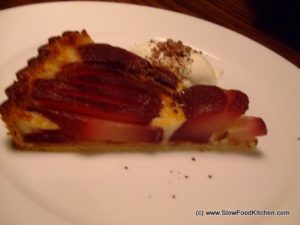 Malbec Pear Tart with Mascarpone cream