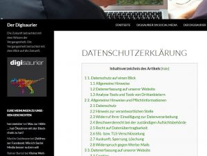 Datenschutzerklärung - damit User wissen, welche ihrer Daten wie gesammelt und/oder gespeichert werden.