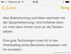 So sieht der diktierte Rohentwurf dieses Beitrags aus.