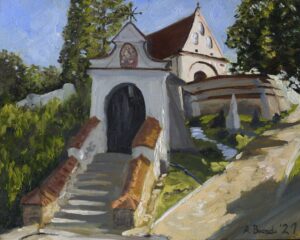 Franciscan Monastery in Kazimierz Dolny original oil painting by Andrea Bocedi, 24 × 30 cm
