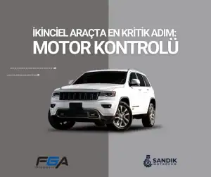 Bilgisayar ekranında SandikMotorcum.com ikinci el motor sağlığı rehberi açık, yanında FGA Oto dokümanları