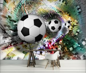 3D foto tapeta – Fudbalske lopte – varijanta 2