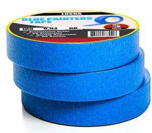 Blue painters tape rolls for home improvement and decorating projects, UV protected, quick removable, no residue, durable painter's tape for clean edges.