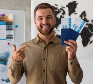 happy customer with passport