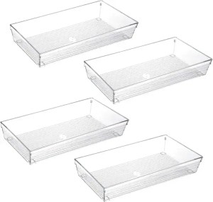 Large Size Clear Plastic Desk Drawer Organizer Tray Bathroom Office Kitchen Utensils Silverware Gadgets Dividers Desk Drawer Storage Bins Container for Dresser Cosmetic Makeup